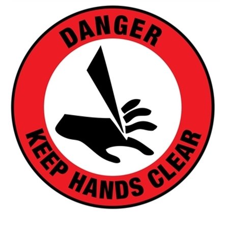 5S SUPPLIES Danger Keep Hands Clear Floor Sign 18in Diameter Non Slip Floor Sign FS-DANGHACL-18